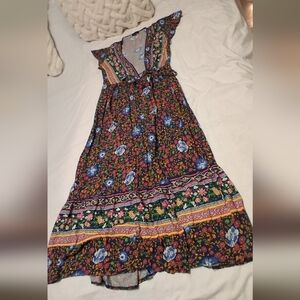 Floral Maxi Dress with Blue and Purple Accents